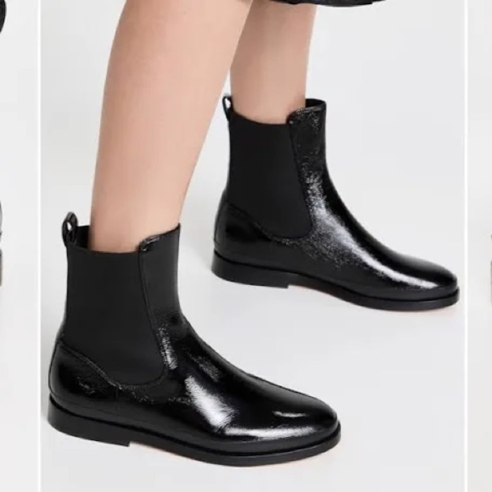 Vince Cecyl Patent Leather Water Resistant Chelsea Boot sz 8.5 with dust bag